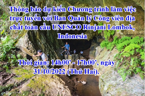 Thông báo Dự kiến Chương trình làm việc trực tuyến với Ban Quản lý Công viên địa chất toàn cầu UNESCO Rinjani Lombok, Indonesia