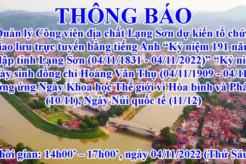 THÔNG BÁO CÔNG VIÊN ĐỊA CHẤT LẠNG SƠN